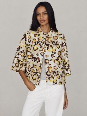 Fenn Wright Manson Leopard Print Jacket Blazer Stand Collars Sz M